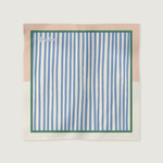 Load image into Gallery viewer, Striped fabric square with a brand name on a light pink border